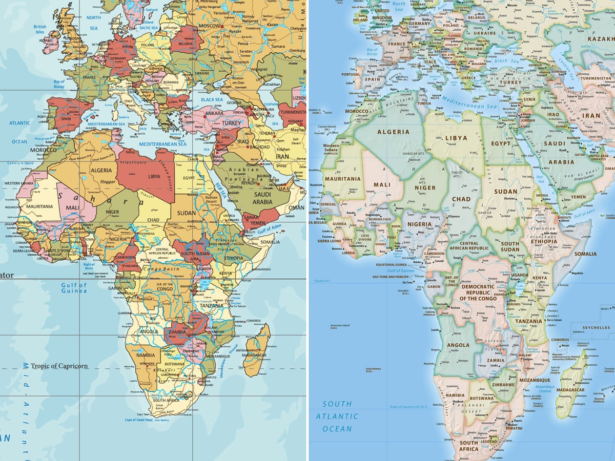 Ramani ya dunia inayoonyesha ukubwa wa Afrika kwa uwiano sahihi zaidi