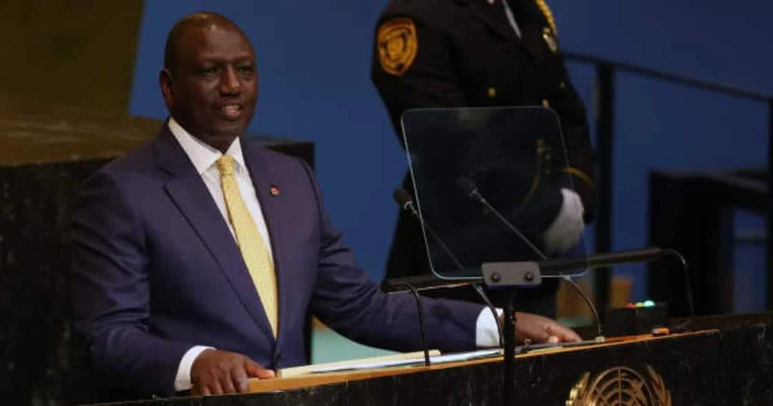 Rais William Ruto akihutubia Baraza Kuu la Umoja wa Mataifa katika picha ya kumbukumbu